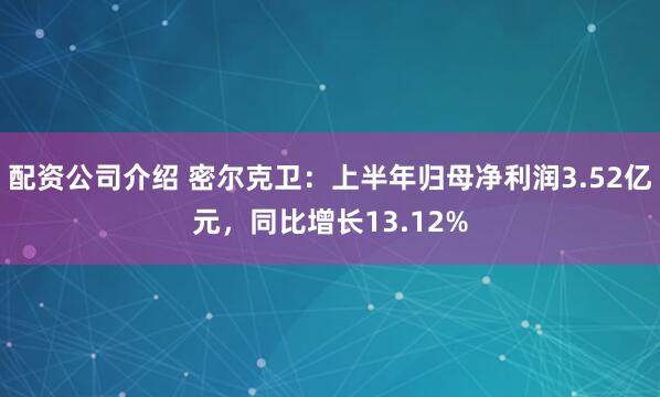 配资公司介绍 密尔克卫：上半年归母净利润3.52亿元，同比增长13.12%
